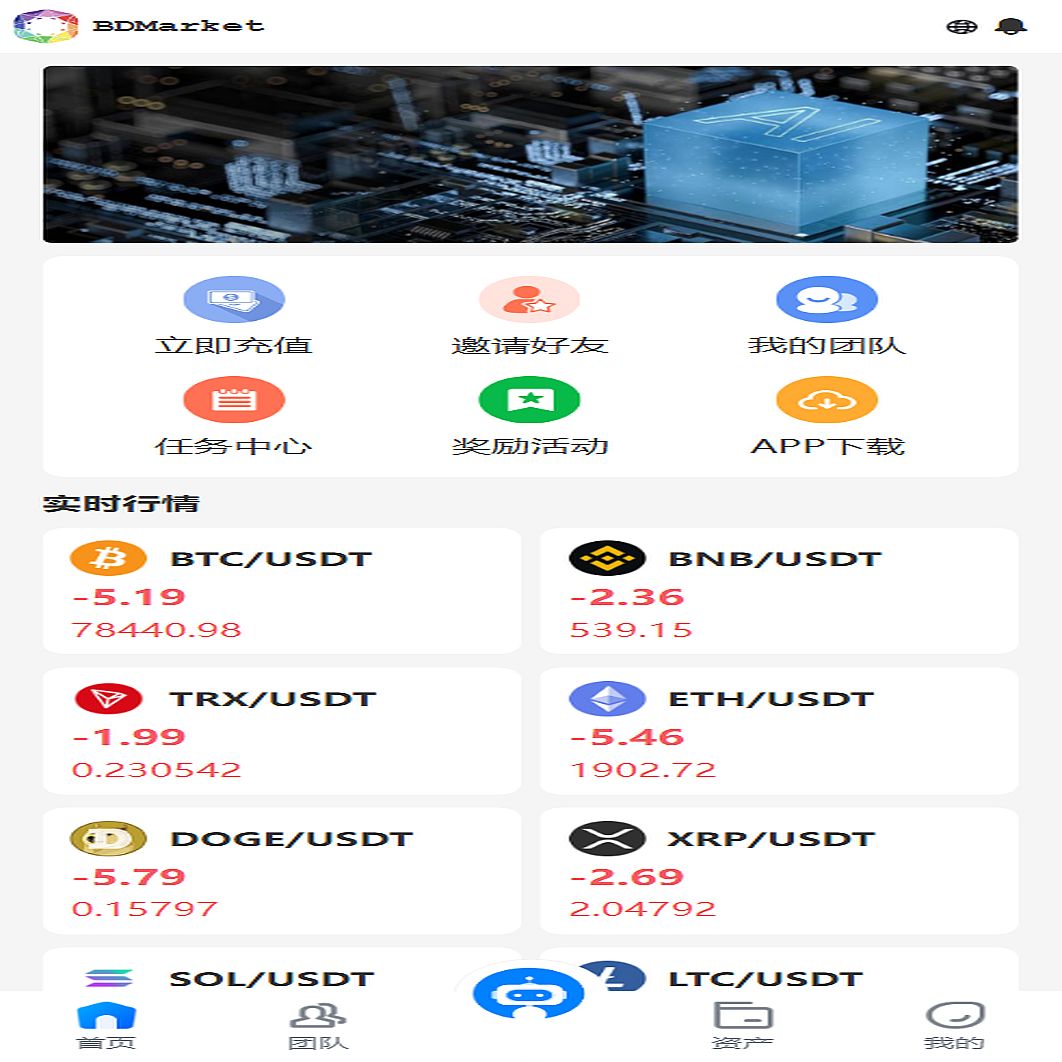 BDMarket多语言量化钱包投资理财源码/19种语言+3级分销+虚拟币实时数据+谷歌验证器+完整代理